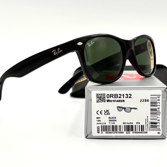 Black Ray Ban Sunglasses RB2132 New Version Unisex Fit Rectangle G-15 Lens - Picture 5 of 11